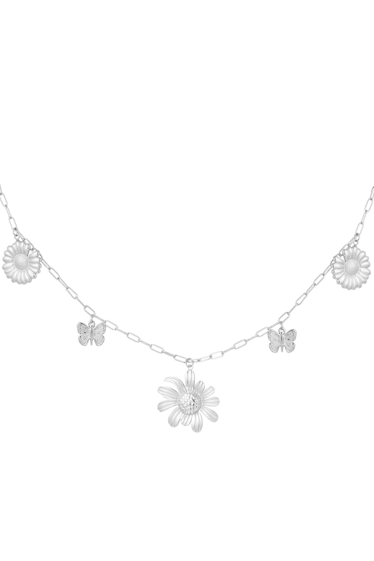 Bedelketting met bloemen zilver